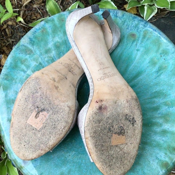 JIMMY CHOO (38*) Stacey Croc Embossed LEATHER Slide Sandal, Imported, Pre-owned - Picture 11 of 12